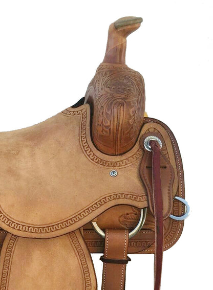 Selle western de ranch en cuir pleine fleur marron rugueux, tailles 10" à 13"