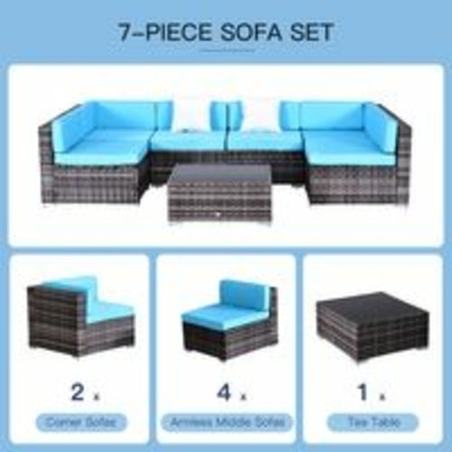 7 Piece Rattan Sofa Set Outdoor Furniture Patio Set