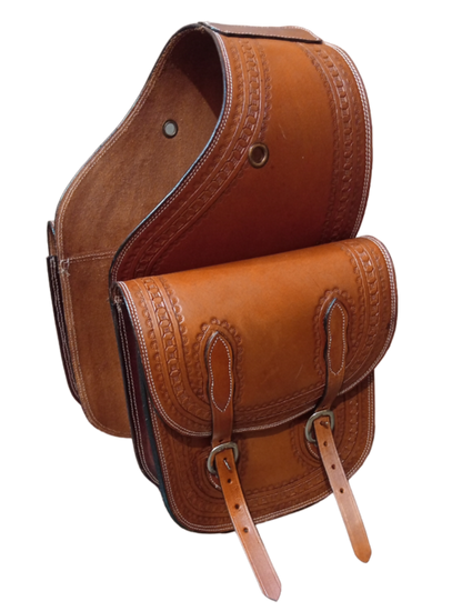 Genuine Leather Western Trail Tooling Carving Horse Saddle Bag