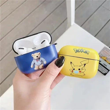 AirPods Pro wireless earphone cases set of two featuring Pokemon Pikachu (yellow) and blue teddy bear designs