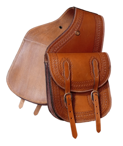 Genuine Leather Western Trail Tooling Carving Horse Saddle Bag