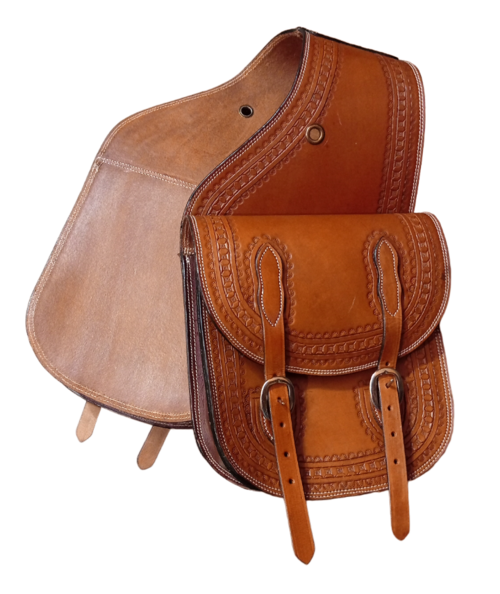 Genuine Leather Western Trail Tooling Carving Horse Saddle Bag
