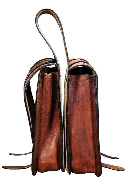 Genuine Leather Western Trail Tooling Carving Horse Saddle Bag