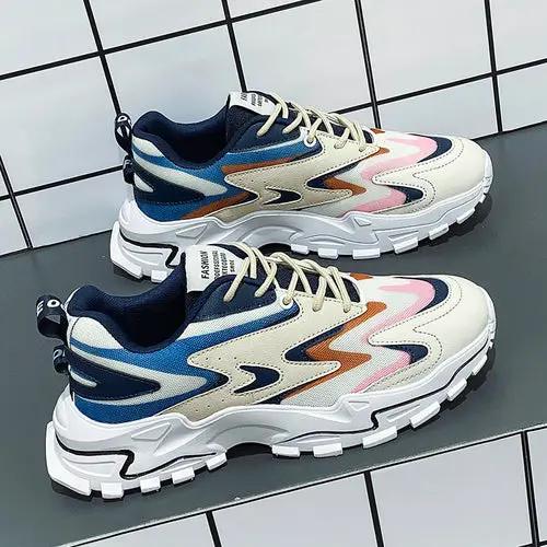 RunFlex Mesh-Sneaker von PrimeCanada.Store; atmungsaktive, farbige Wellen-Optik, weiße Sohle, Paar
