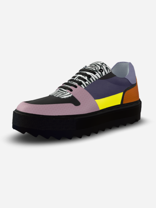 Vegan sneakers BYMANYC New York NOHO EDGE, unisex, multi-color panels with a chunky black platform sole.