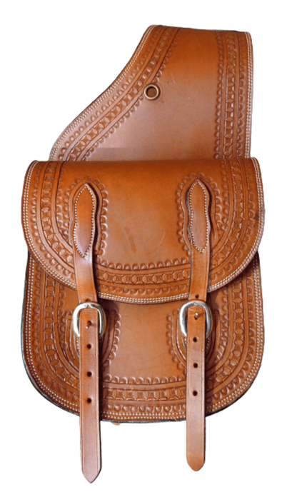 Genuine Leather Western Trail Tooling Carving Horse Saddle Bag