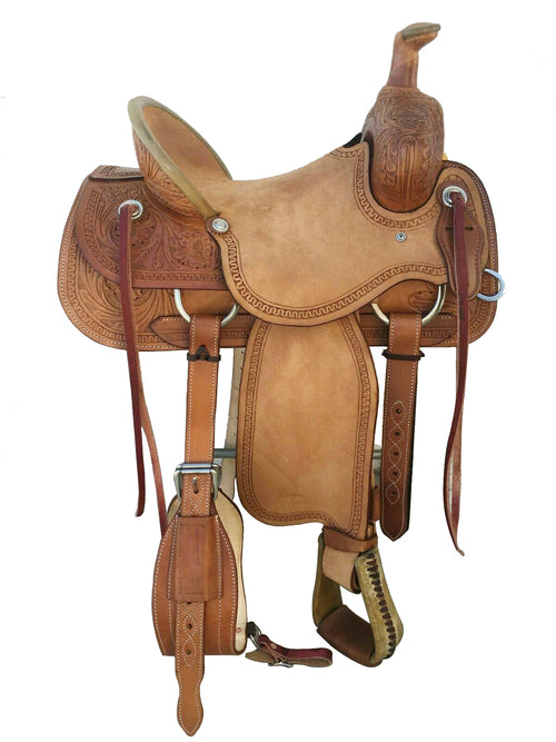 Selle western de ranch en cuir pleine fleur marron rugueux, tailles 10" à 13"