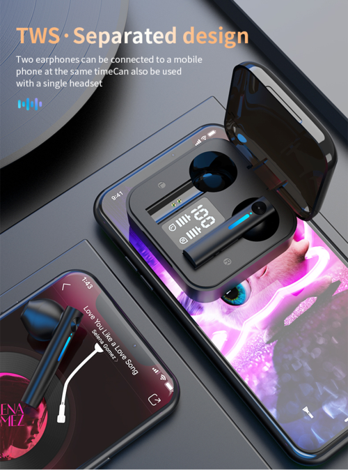 PrimeCanada.Store Bluetooth Earphones LED Wireless TWS with Microphone in charging case with blue LED indicators