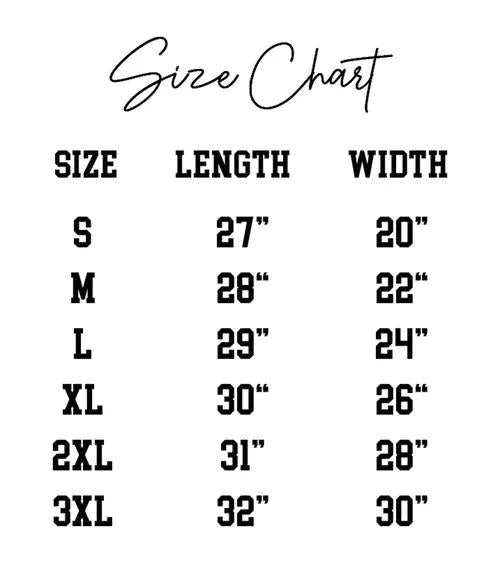 Marijuana Christmas Sweatshirt size chart with lengths 27–32 in and widths 20–30 in for sizes S–3XL.