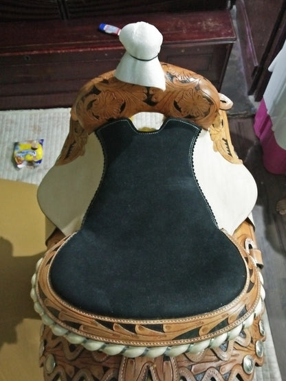 Silla de montar de cuero premium occidental para carreras de barriles para adultos con aparejos