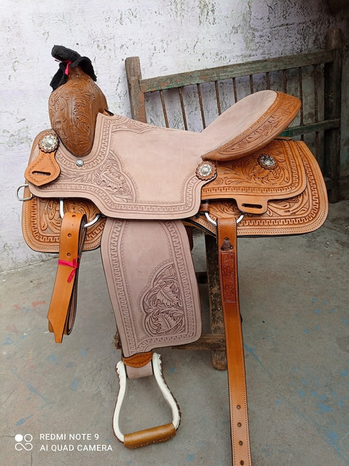 Kids Western Rough Out Leather Roper Ranch Saddle Size 10" to 13"