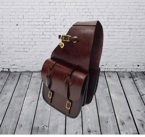 Cowhide Leather Western Horse Saddle Bag: Trail Riding Gear