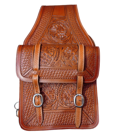 Genuine Leather Western Trail Tooling Carving Horse Saddle Bag