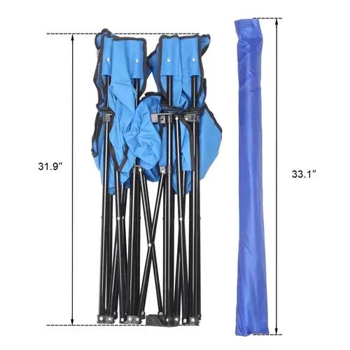 Portable outdoor 2-seat folding chairs with removable sun umbrella, blue fabric, black frames PrimeCanada.Store