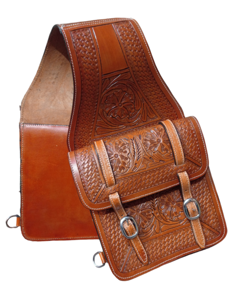 Genuine Leather Western Trail Tooling Carving Horse Saddle Bag