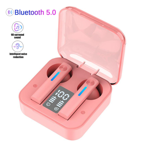 Bluetooth Earphones Pink PrimeCanada.Store LED Wireless TWS with Microphone, dual earbuds in charging case