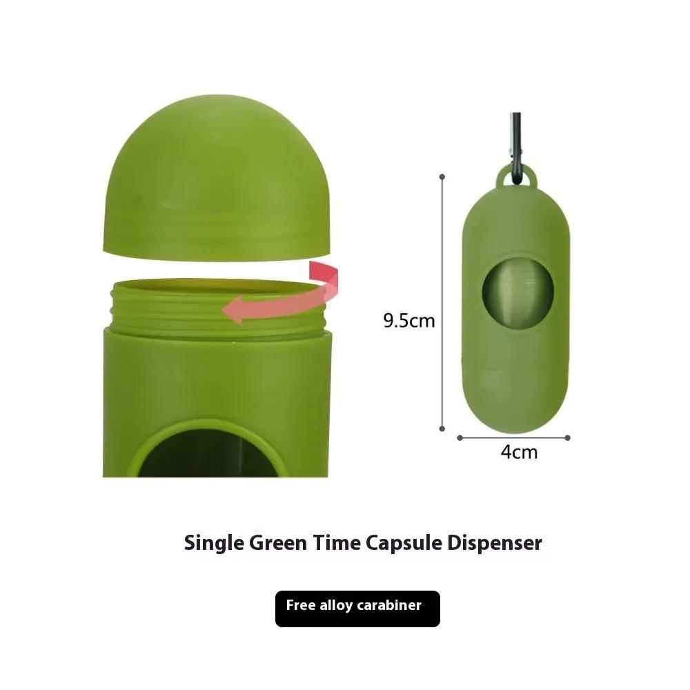 Single green time capsule dispenser with free alloy carabiner