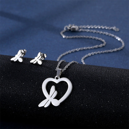 Stainless Steel Necklace Ear Stud Combination Suit