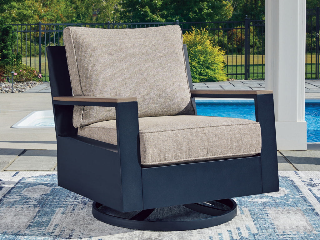 Blue Outdoor Swivel Glider Chair with Cushion - Durable & Weather Resistant-2