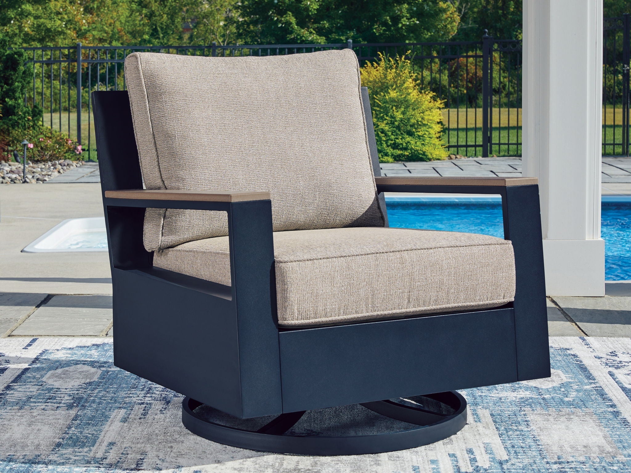 Blue Outdoor Swivel Glider Chair with Cushion - Durable & Weather Resistant-2