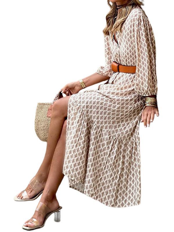 Robe Femme Imprimée Col V Manches Bouffantes Chic