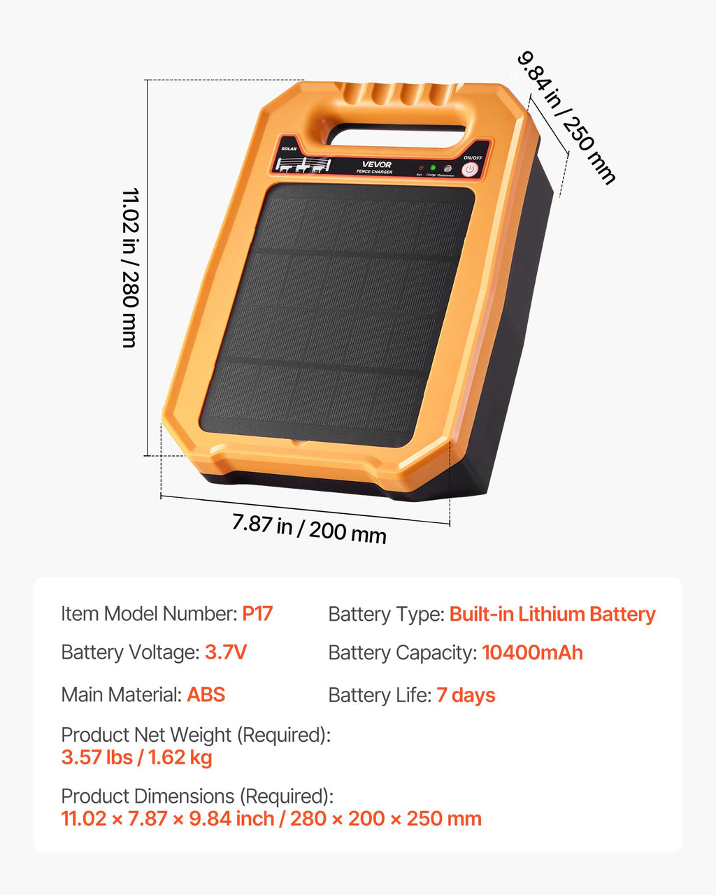 Cargador Solar de Cerca de 0.3J, Alcance de 1.86 Millas, Energizador de Cerca Eléctrica para Ganado
