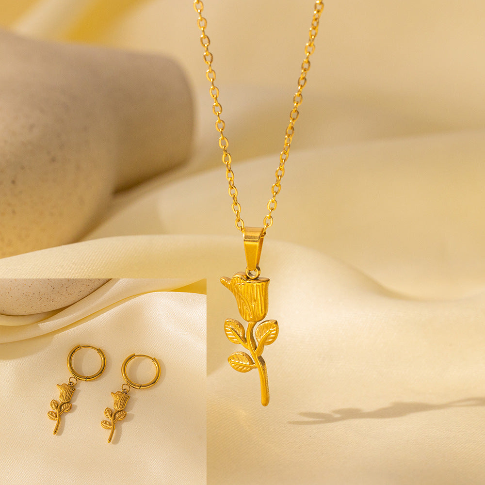 Juego de joyas de acero inoxidable para mujer: collar y pendientes