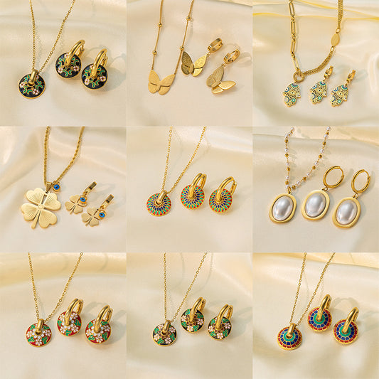 Juego de joyas de acero inoxidable para mujer: collar y pendientes