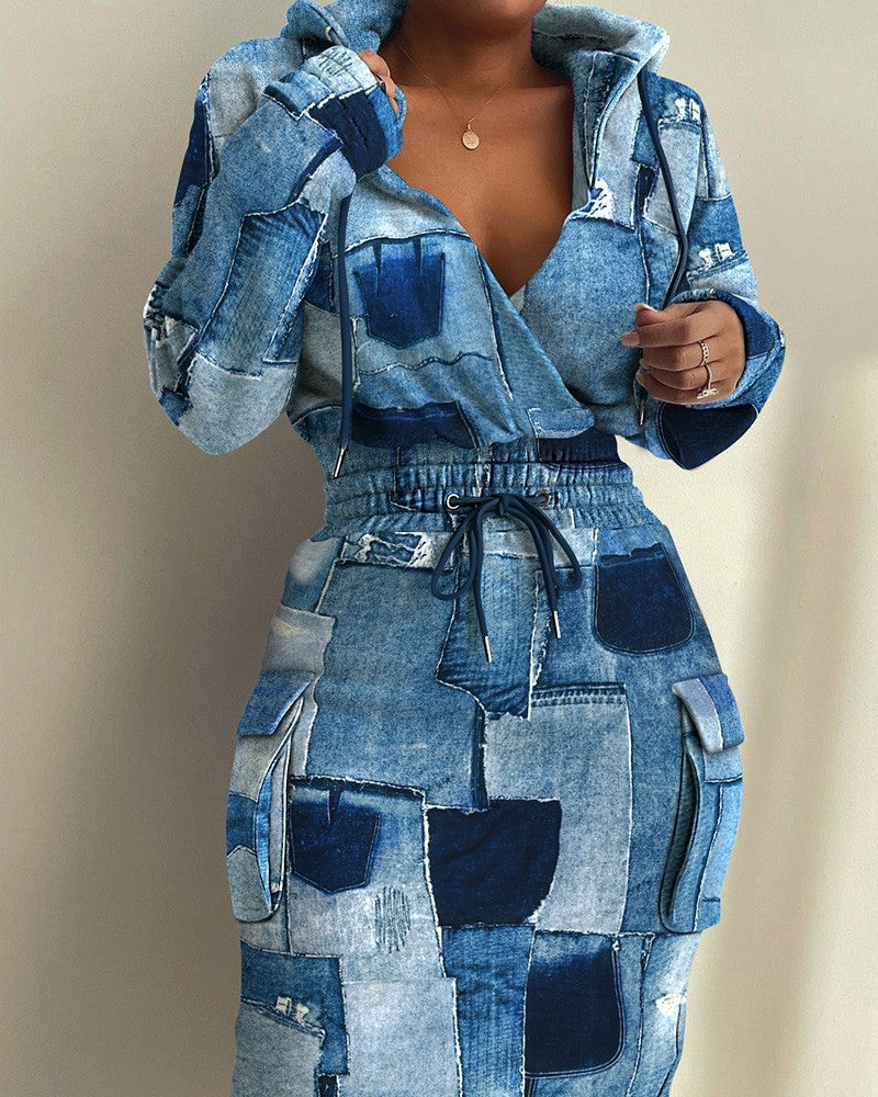 Robe Imprimée à Poches Latérales pour Femme