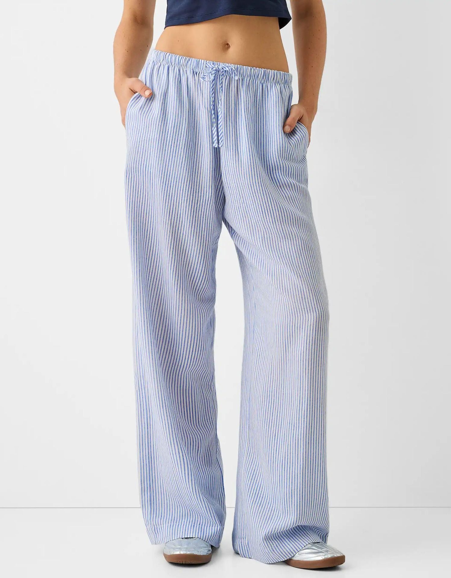 Pantalon large décontracté à rayures, taille élastique et confortable pour femme