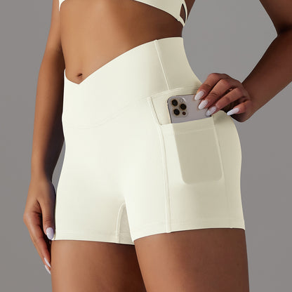 Shorts de yoga avec poche pour téléphone, pantalon de sport de fitness pour femmes