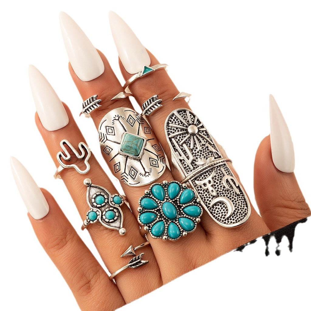 Turquoise Open 9-Piece Ring Set