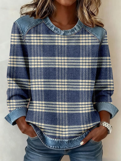 Sweat-shirt à manches longues et col rond imprimé numérique 3D pour femme