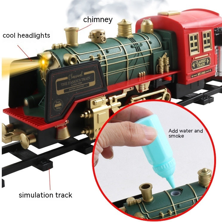 Voiture télécommandée sur rail, fumée, musique, lumière, train de Noël rechargeable, jouets pour enfants