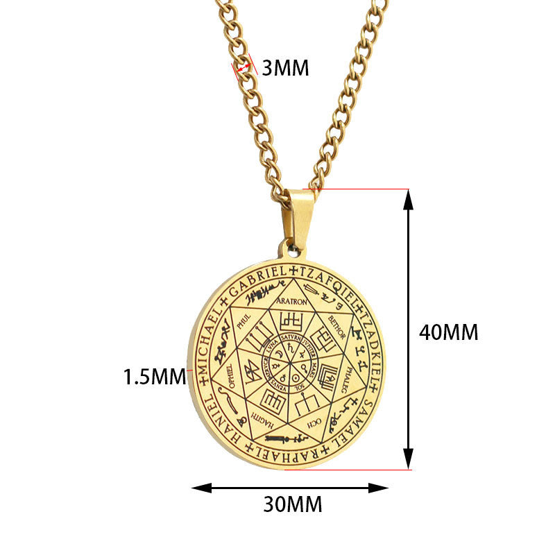 Plaque Ronde en Acier Inoxydable Plaque de Suspension Rune Totem Religieux Collier Homme Shi