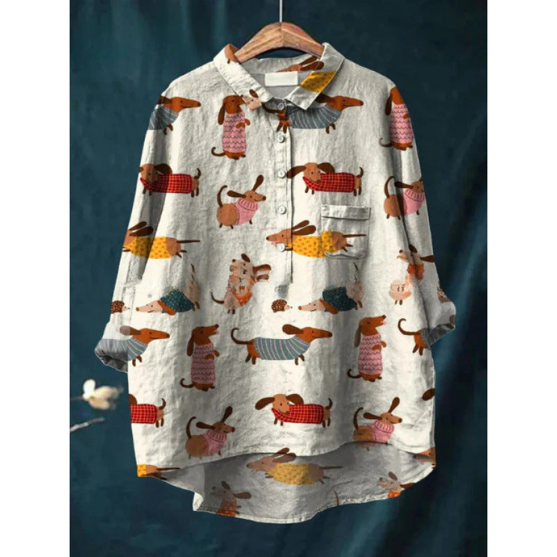 Chemise à imprimé animal numérique rétro de style européen et américain pour femmes