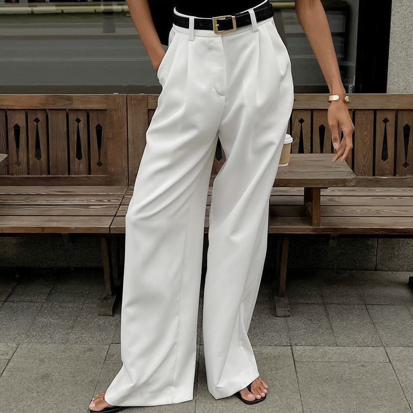 Pantalon blanc taille haute, coupe ample et décontractée
