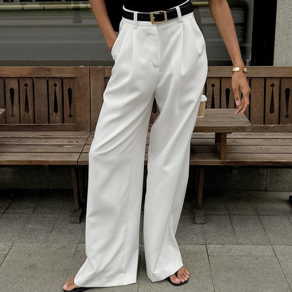Pantalon blanc taille haute, coupe ample et décontractée