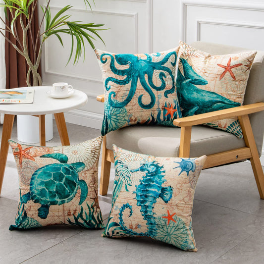 Fundas de cojín con estampado de tortuga marina para sofá, silla, asiento, decoración del hogar