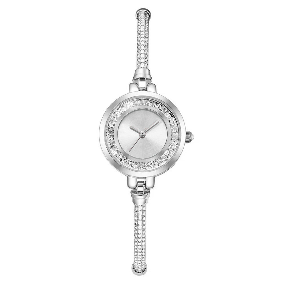 Reloj de pulsera de mujer de correa delgada con pedrería, esfera pequeña con purpurina líquida, reloj de pulsera retráctil ajustable