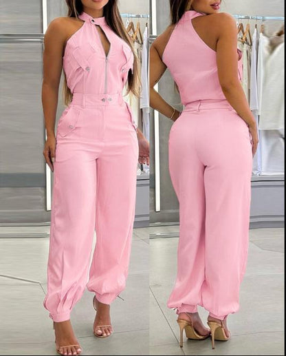 Ensemble deux pièces débardeur dos nu et pantalon de travail décontracté