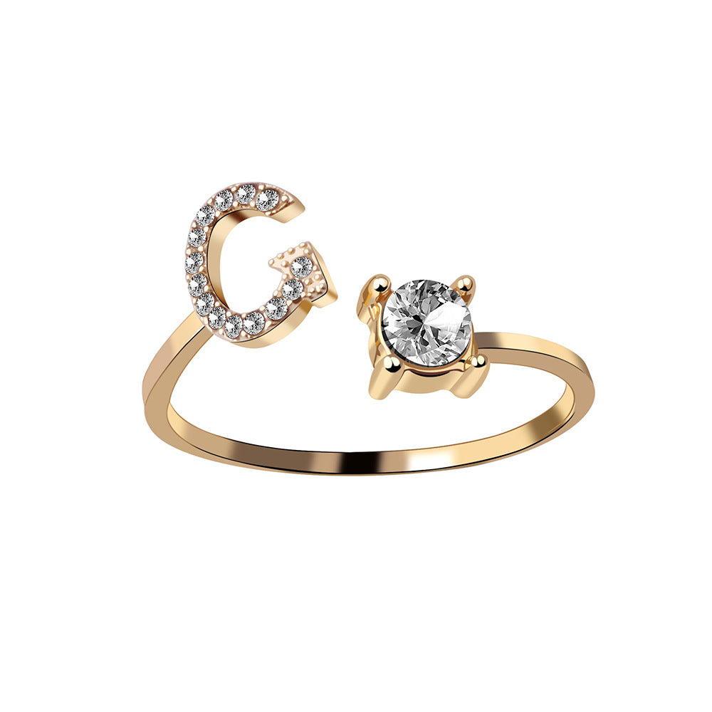 Anillo ajustable de nuevo diseño con 26 letras iniciales, joyería de moda para mujer, joyería simple y elegante