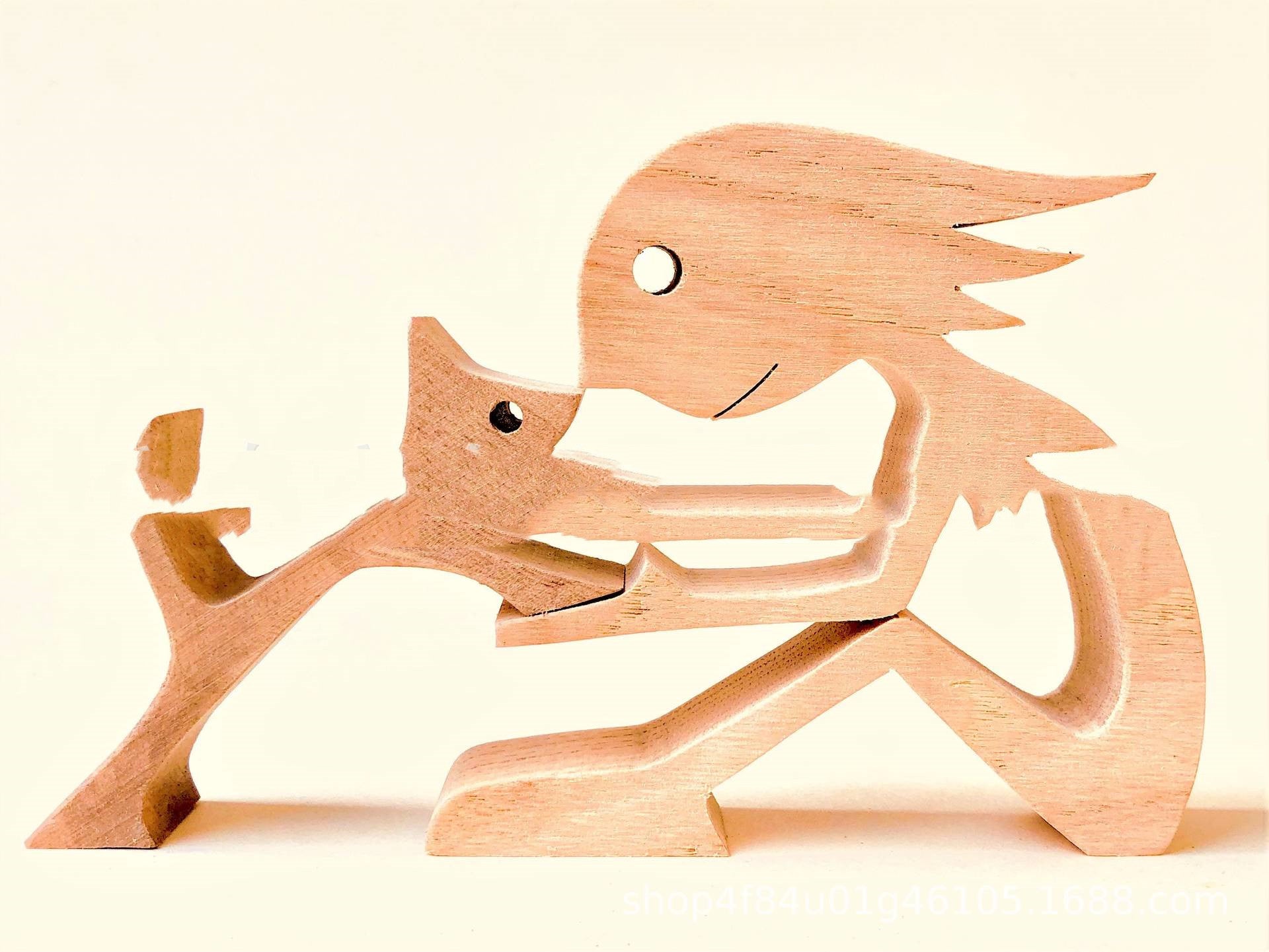Adorno de Perro en Madera DIY Figura Escultura Decoración del Hogar Un Hombre Un Perro Escultura de Madera Regalos de Navidad Modelo Decorativo