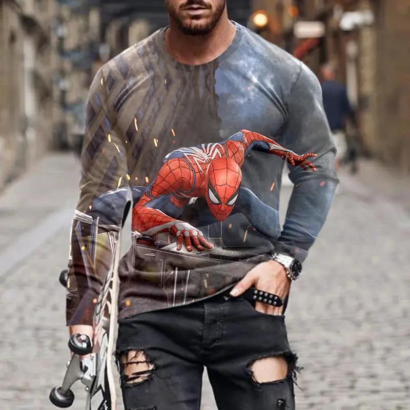 Men's long-sleeve T-shirt with Spider-Man graphic in gray-blue gradient