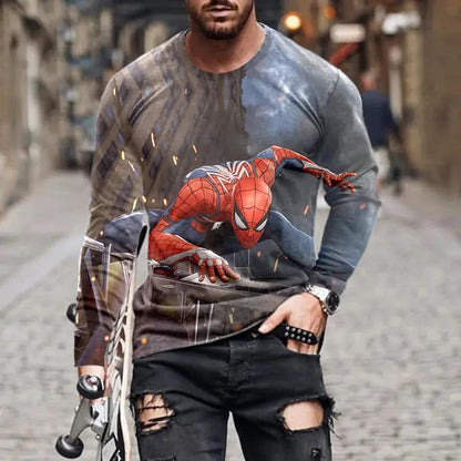 Men's long-sleeve T-shirt with Spider-Man graphic in gray-blue gradient