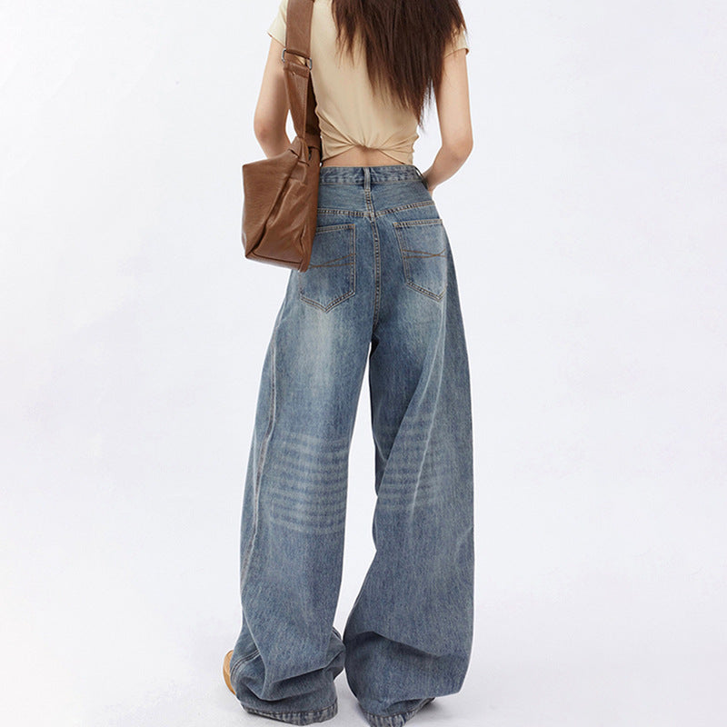 Jeans Femme Taille Haute Ample Jambe Large Droit