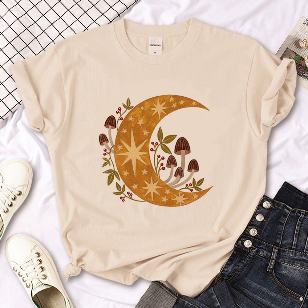Camiseta de sol gótico de triple luna de bruja para mujer Y2K Des
