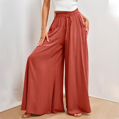 Pantalon long taille haute et large pour femme avec ceinture élastique