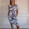 Robe droite à imprimé floral et feuilles, manches courtes et col rond, vêtements d'été amples pour femmes
