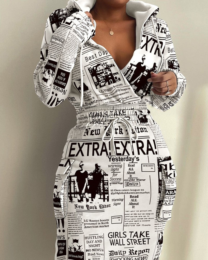 Women's Fashion Printed Waist Pocket Dress